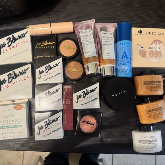 Makeup Bundle Lot Joe Blasco Revolution NYX Revlon Powders CC Cream Nails